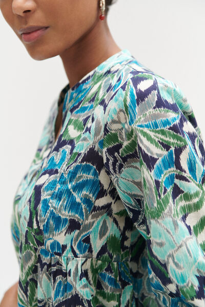 Blouse libye fleurie bleu femme