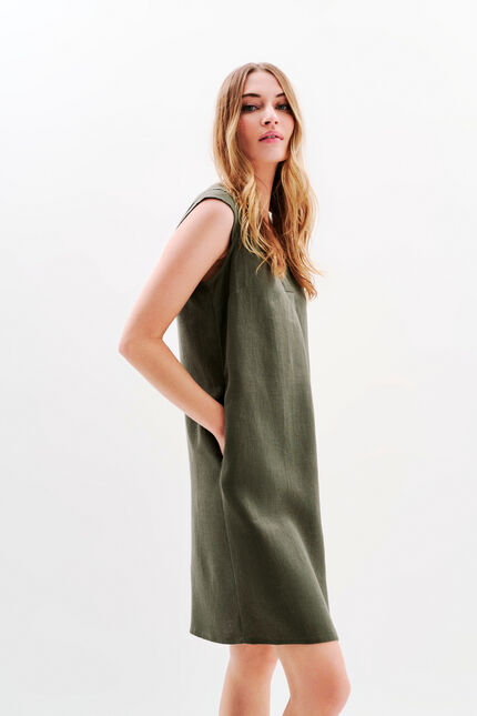 Abito Pamela 100% lino verde cachi donna