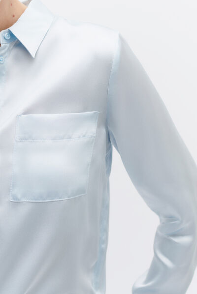 Camisa de seda Jeanne B azul celeste mujer