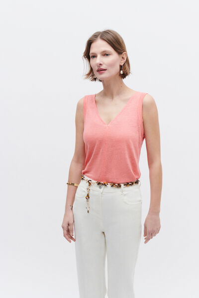 Debardeur aretha 100% lin rose corail femme