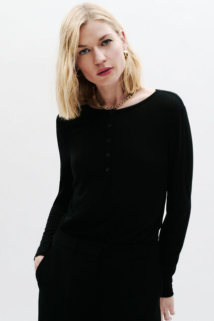 Camiseta Taiba mistura de lã preto mulher