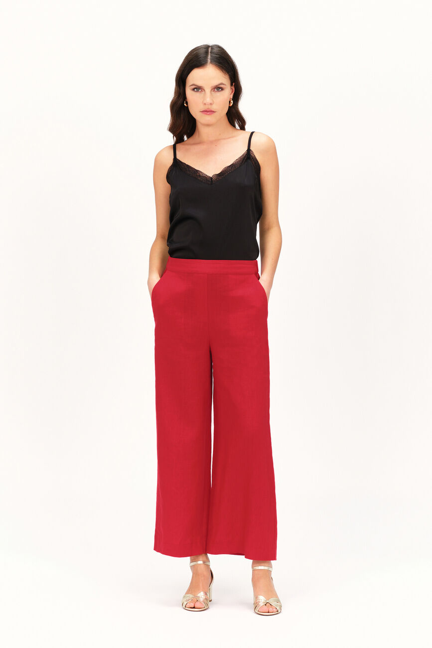 Pantalon pandi 100% lin rouge clair femme