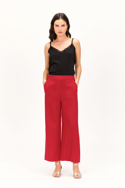 Pantalon pandi 100% lin rouge clair femme