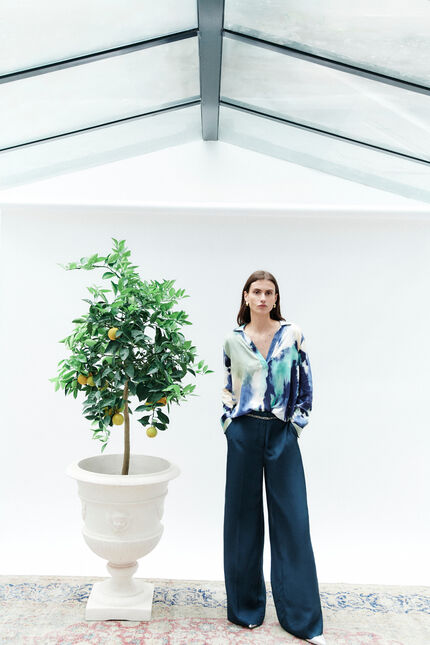 Pantalon paname bleu petrole femme