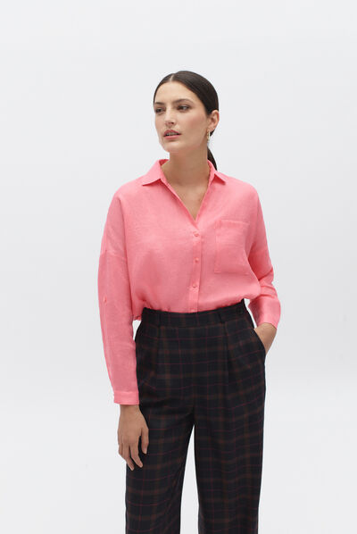 chemisier sandy 100% lin rose femme