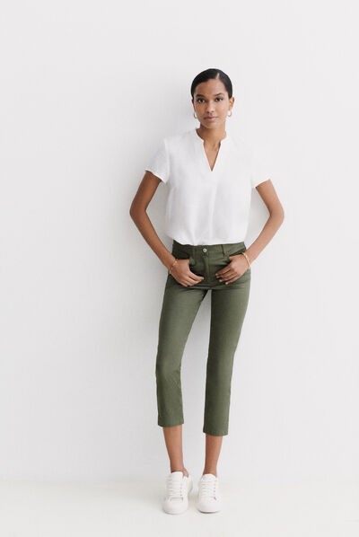 pantacourt mason vert kaki femme