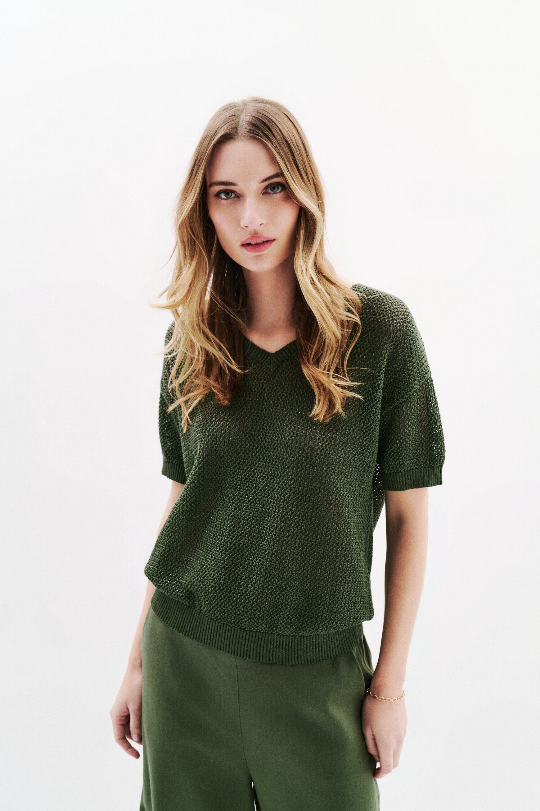 Pull Mialurex vert kaki femme