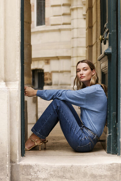 casaco de malha romy denim stone mulher