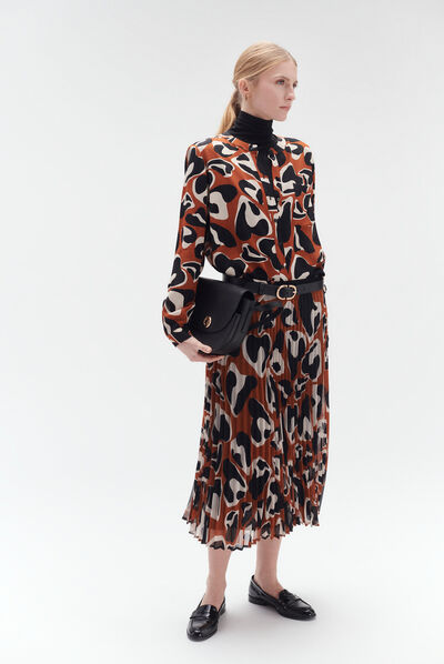 Jupe amelia plissée marron cognac femme