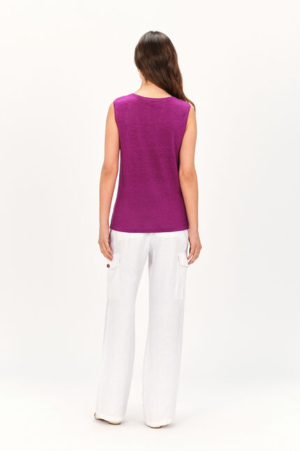 T-shirt trym 100% lin prune femme