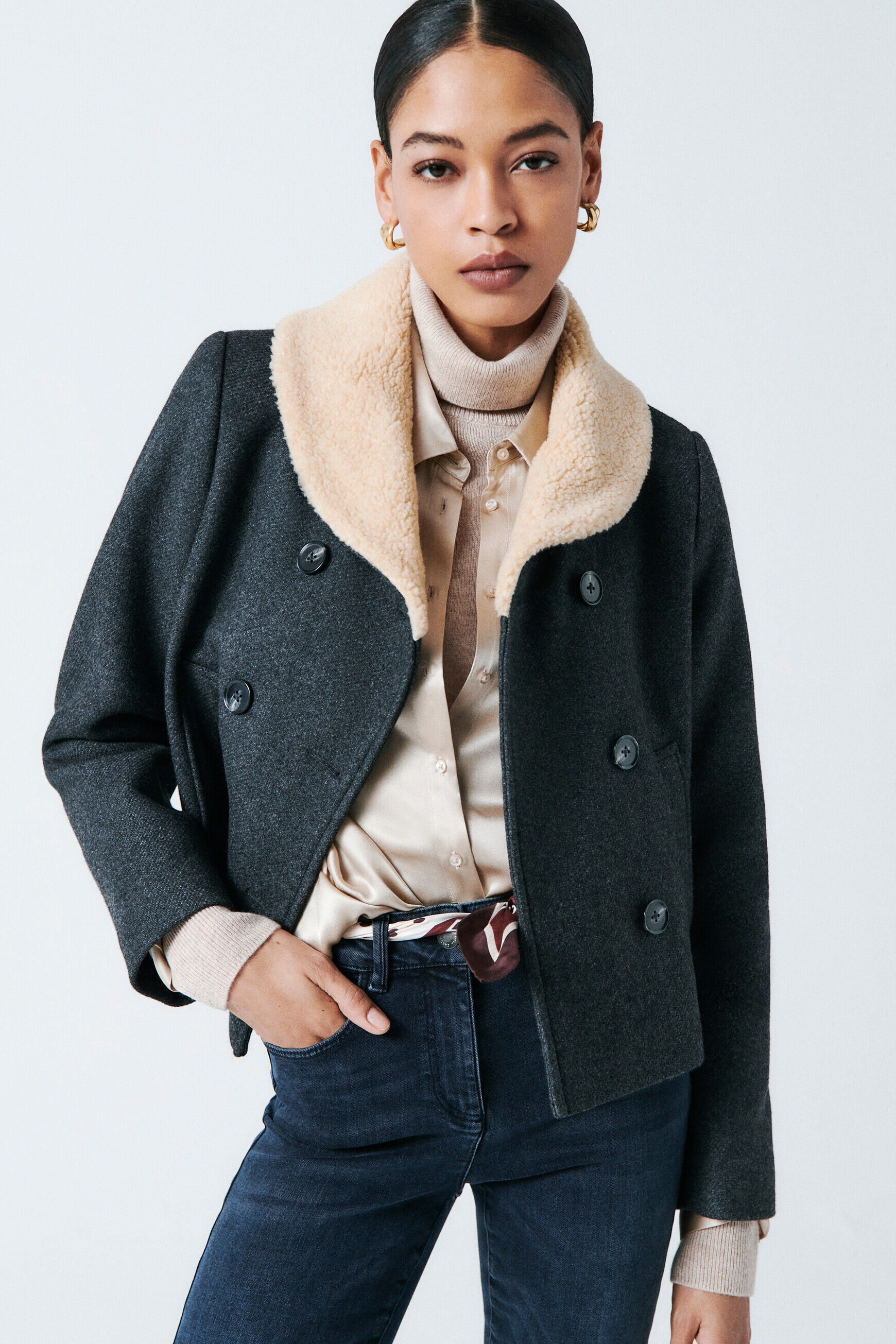 Manteau maviateur gris fonce femme