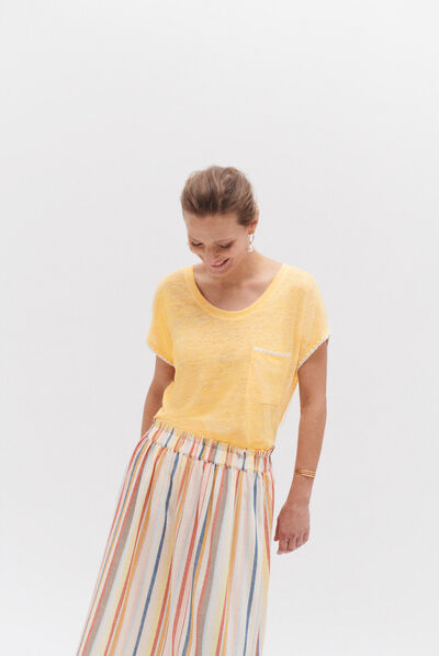 t-shirt evita 100% lin jaune or femme