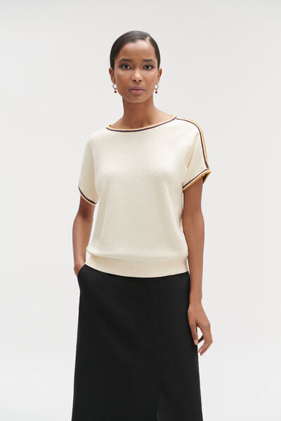 Pull maxine à détails tressés ivoire femme