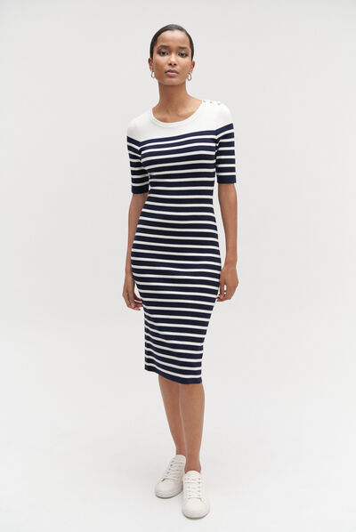 Robe pull oceane façon marinière bleu marine femme