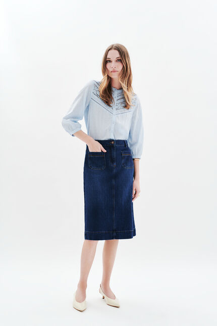 Saia Janais denim double stone mulher