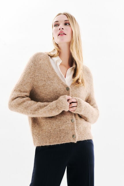 Mdonatella cardigan light brown woman