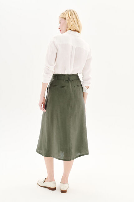 jupe agnes 100% lin vert kaki femme