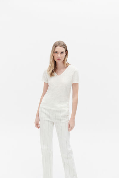 Tee-shirt camelia blanc femme