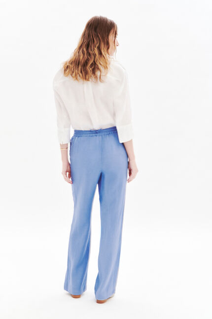 Pantalon pigment 100% lin bleu violet femme