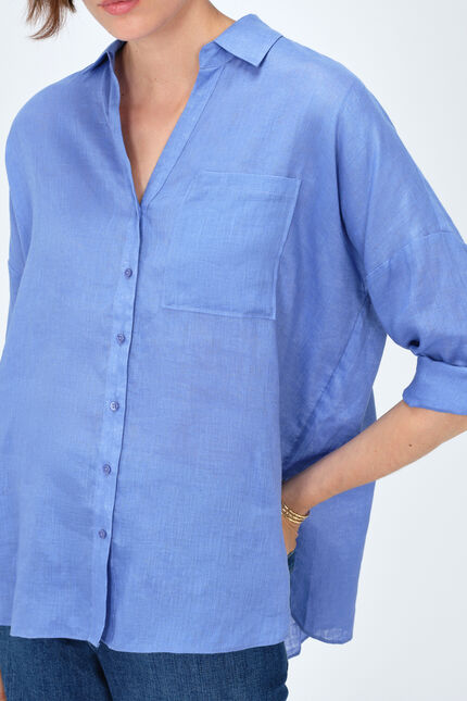 Camicia Sandy oversize 100% lino blu viola donna