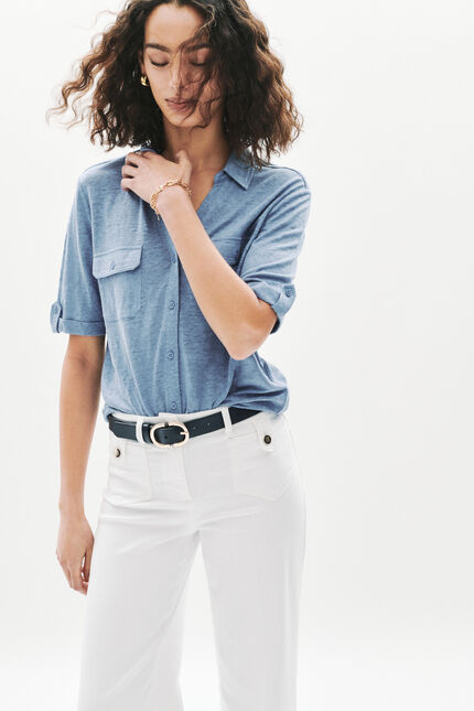 Camicia Estela 100% lino blu grigio donna