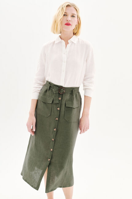 jupe agnes 100% lin vert kaki femme