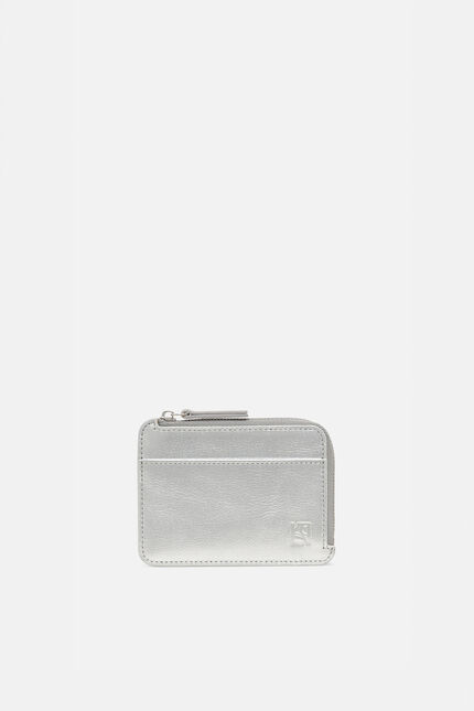Porte-cartes stanley2 en cuir naturel gris argent femme