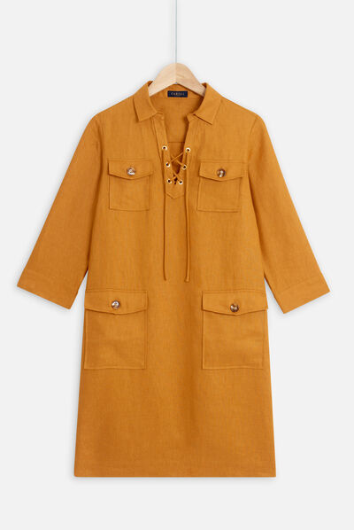 robe meyer 100% lin jaune moutarde femme