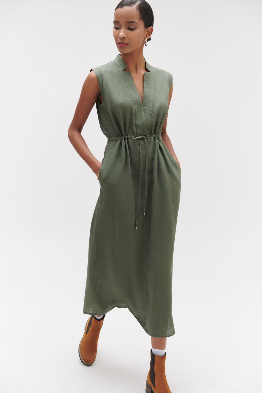 Robe longue amy 100% lin vert kaki femme