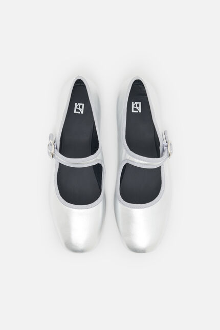 Ballerines Sara2 en cuir naturel gris argent femme