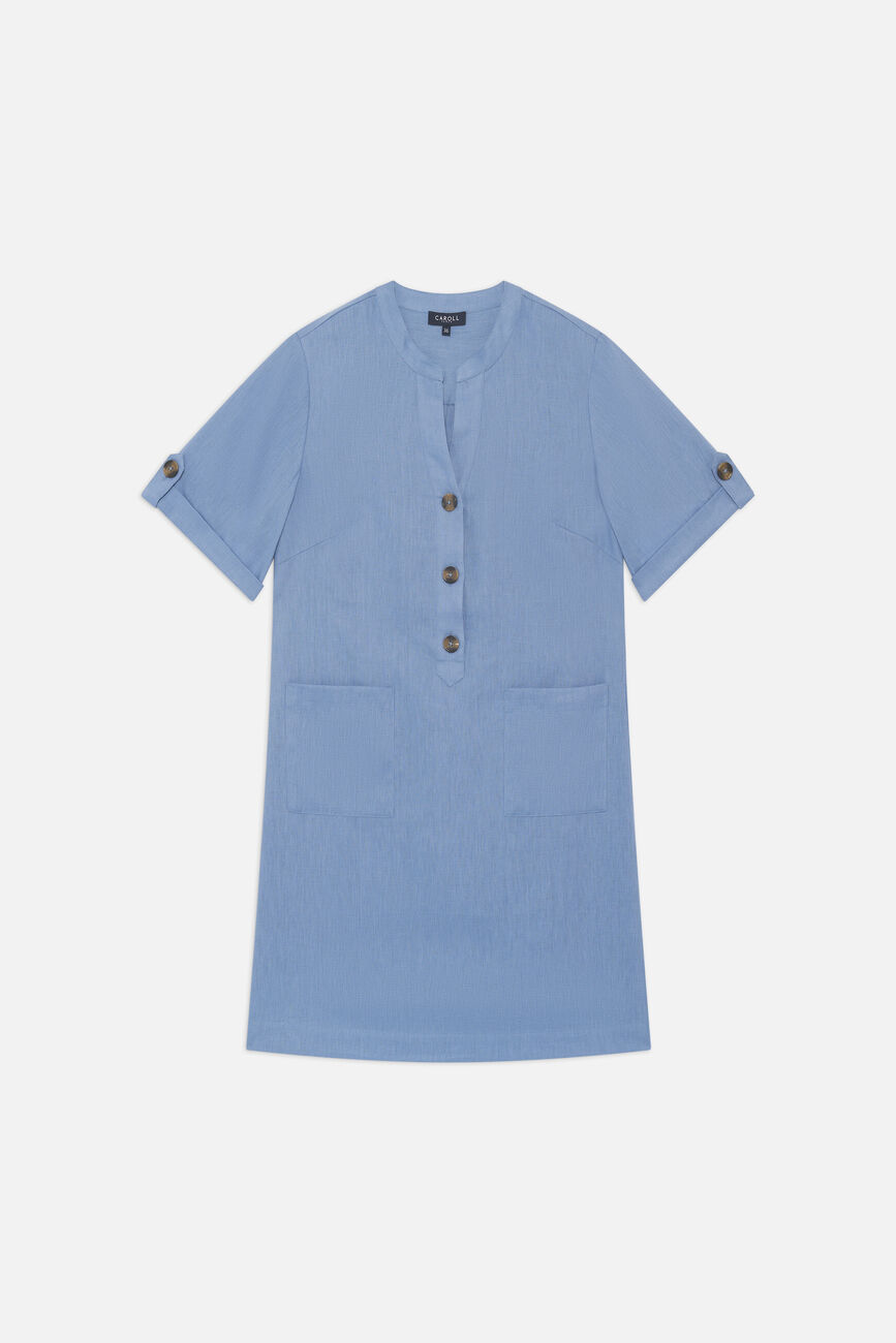 Robe Roude 100% lin bleu gris femme