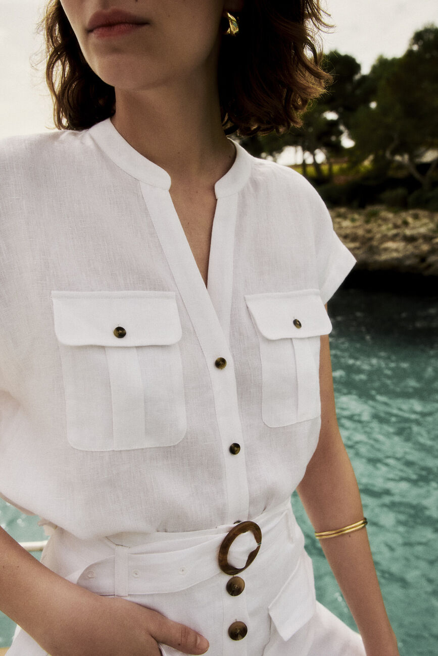 Camisa gina 100% linho branco mulher