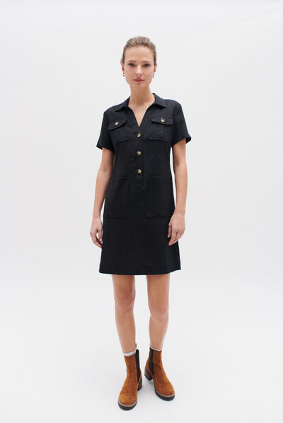robe laure 100% lin noir femme