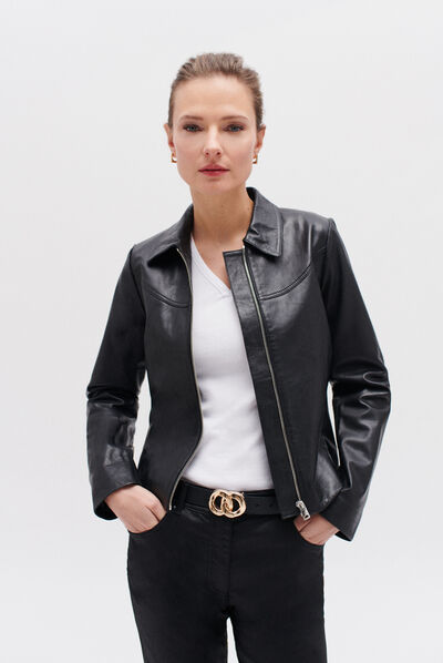blazer leila 100% cuir noir femme
