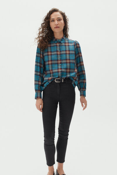 chemisier denver carreau bleu canard femme