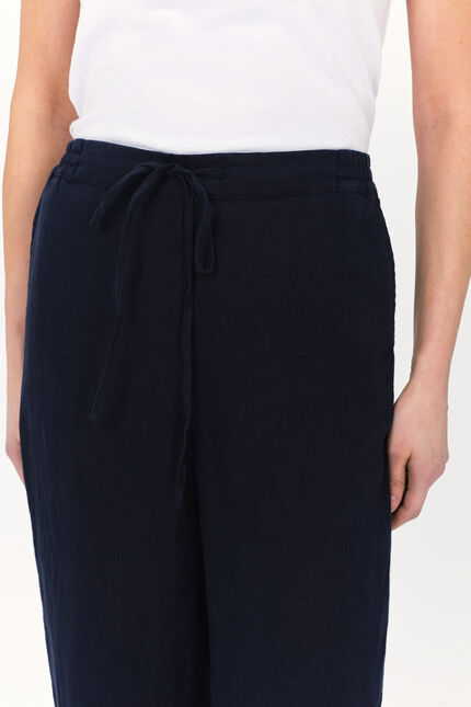 Pantalon pigment 100% lin bleu marine femme