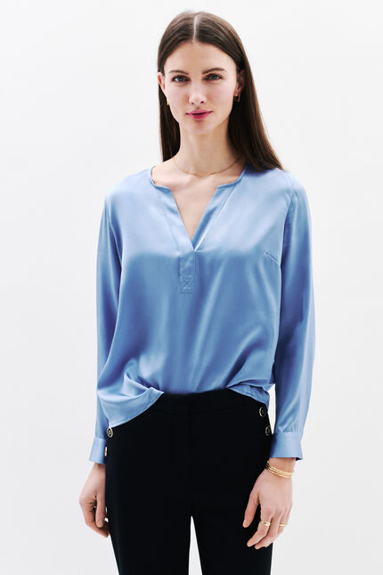 Blouse Clisa 100% soie bleu lavande femme