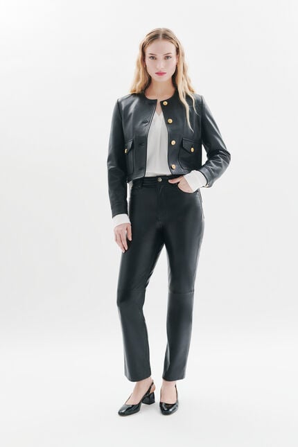 Pantalon Parmy en cuir noir femme