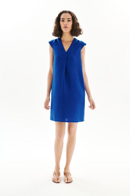 robe pamela 100% lin bleu femme