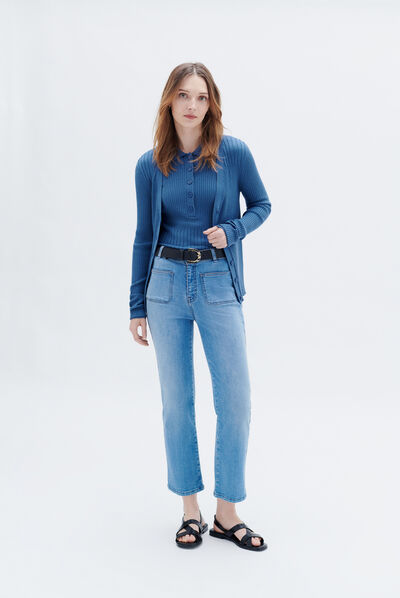 Gilet marine denim stone femme