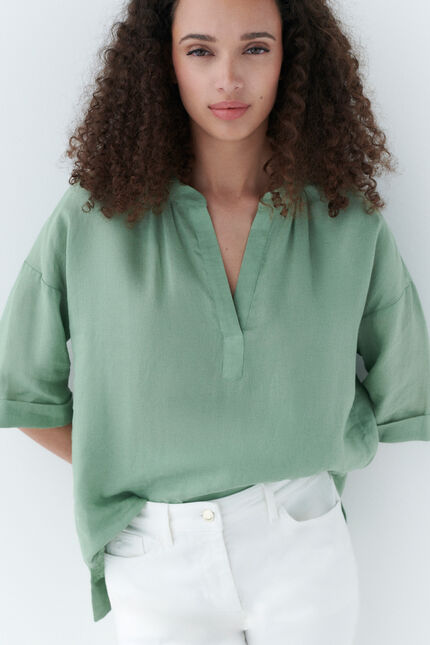 Blouse caliseo 100% lin vert clair femme
