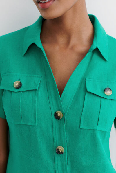robe laure 100% lin vert emeraude femme