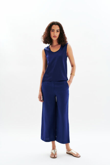 Pantalón Pandi 100% lino azul marino mujer