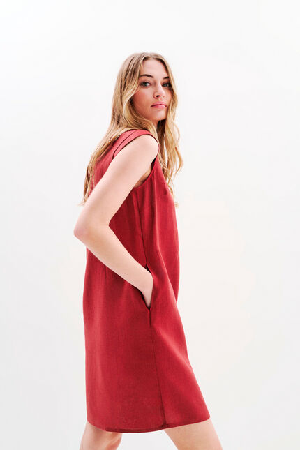 Abito Pamela 100% lino rosso bordeaux donna