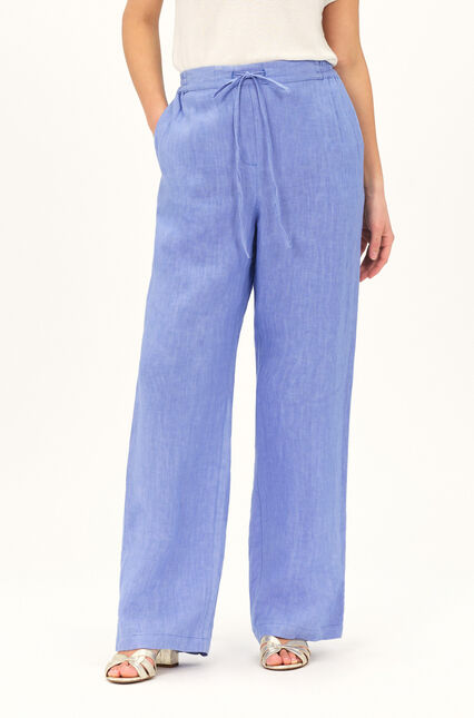 Pantalon pigment 100% lin bleu violet femme