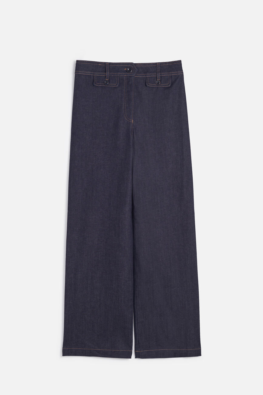 Vaquero Teano acampanado denim doble piedra mujer