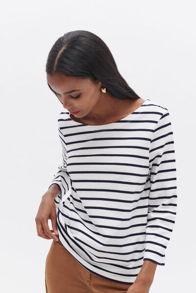 T-shirt trifine bleu marine femme