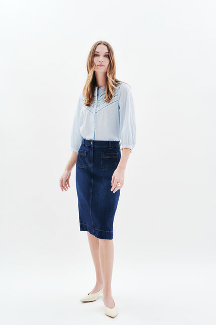 Saia Janais denim double stone mulher