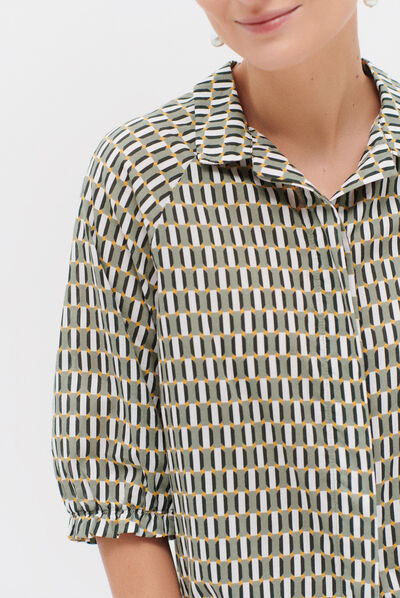 Chemise zebra à motif graphique vert kaki femme