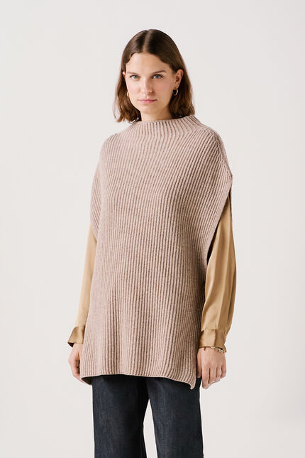 Poncho halba taupe femme